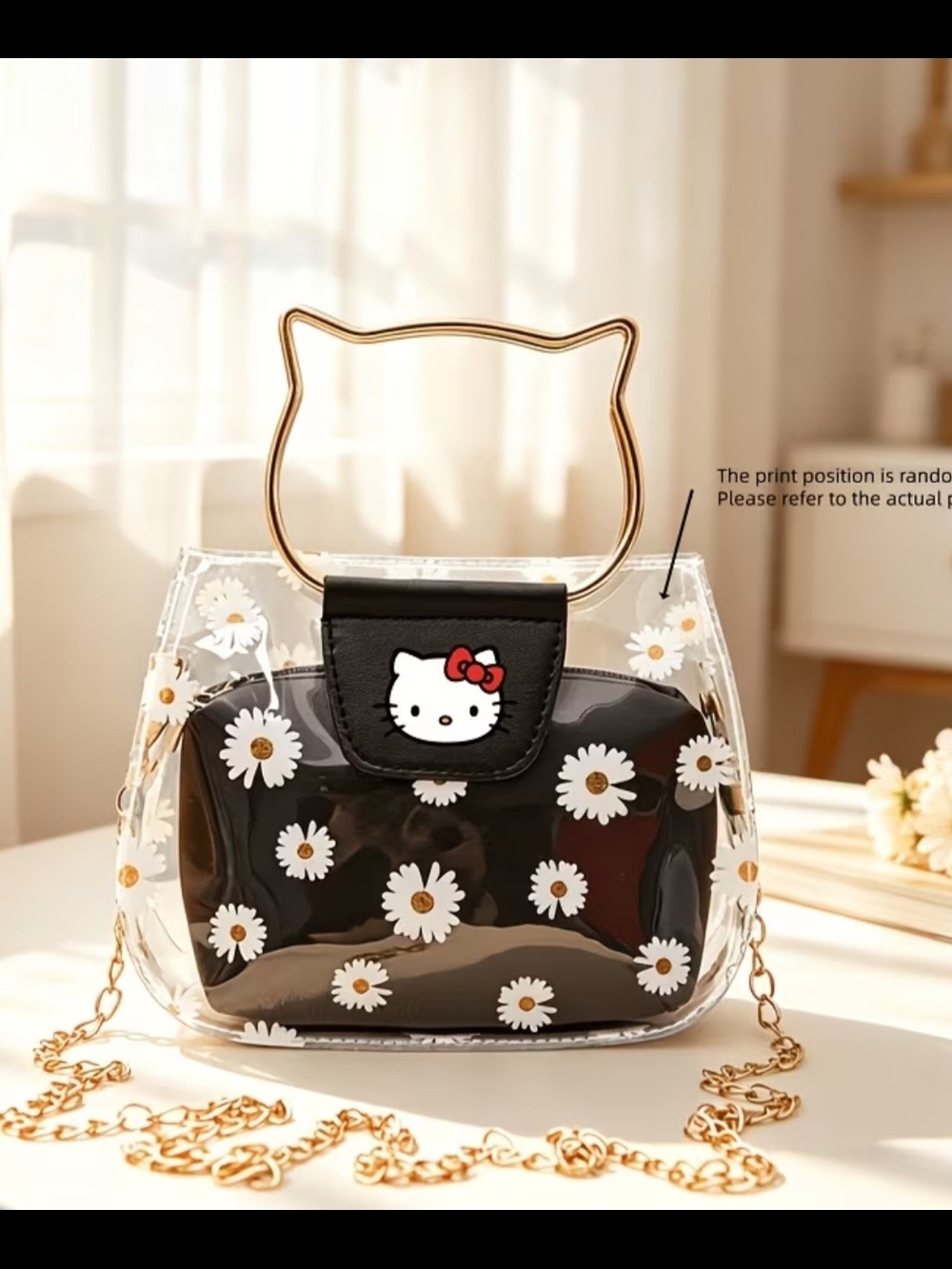 Hello Kitty Clear Daisy Mini Bag with Black Pouch and Gold Handle